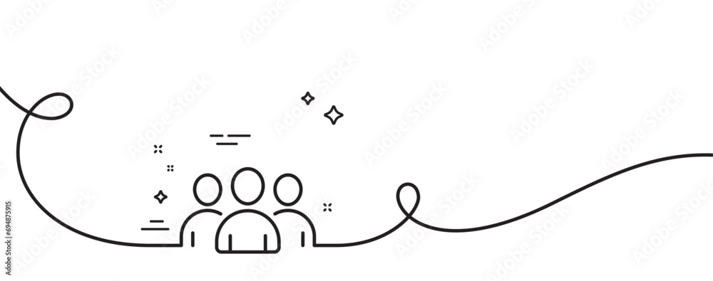 Poster group line icon. continuous one line with curl. users or teamwork sign. person silhouette symbol. gr