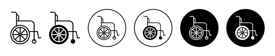 Wheelchair icon. elderly handicap or paralysis patient care service by armchair to seat logo. sick or ill people mobility utility electric wheelchair aid vector symbol