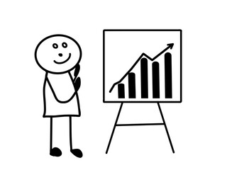 Vector illustration of a stick figure drawing a man and a chart.