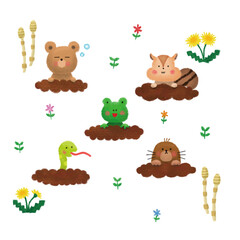 春の動物の手書き風イラスト