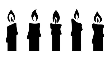 Set of silhouette candles for religion celebration and party, on white background