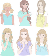 Various hairstyles and poses of young girls