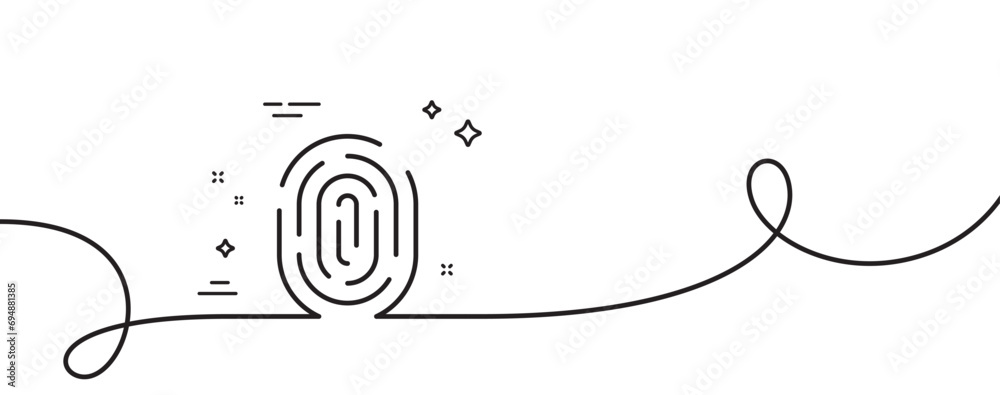 Poster fingerprint line icon. continuous one line with curl. finger print scan sign. biometric identity sym