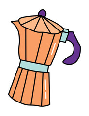 Coffee element of colorful food set. This coffee themed illustration features colorful design with crisp outlines, showcasing a modern coffee maker brewing a fresh cup of joe. Vector illustration.