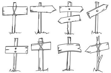 Hand-Drawn Doodle Set In Vector Features A Coloring Page With Various Wooden Pointers, Making It A Cute Coloring Book