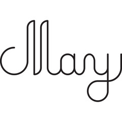 May Month Monoline Outline Lettering. Vector Illustration of Copperplate Calligraphy Style Phrase. Spring Seasonal. 