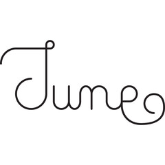 June Month Monoline Outline Lettering. Illustration of Copperplate Calligraphy Style Phrase. Seasonal Summer. 