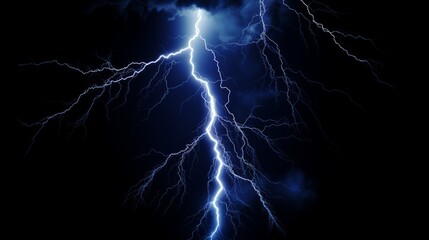 Lightning strike lighting up night sky. A powerful Lightning Bolt. Stmospheric electricity
