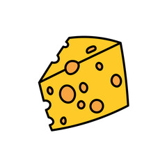 Milk product of colorful food set. This cheese-themed illustration boasts a vivid and colorful design with sharp outlines, highlighting a piece of chees. Vector illustration.