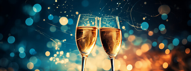 Two Champagne glasses with bokeh background
