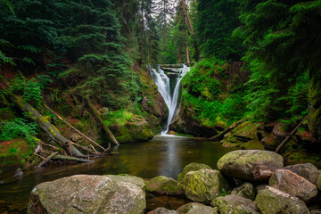 A beautiful Szklarki waterfall in the Karkonosze Mountains, Poland