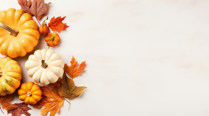 Fototapeta premium Seasonal fall pumpkins isolated on a white background. Halloween composition, autumn concept decoration. Generative AI