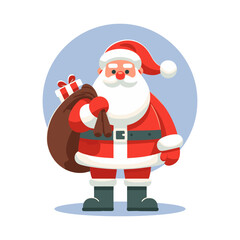 Standing Santa Claus holding a sack of gifts flat design vector illustration.