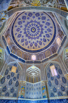 Ceiling, Shirin Beka Oka Mausoleum, Shah-I-Zinda, UNESCO World Heritage Site, Samarkand