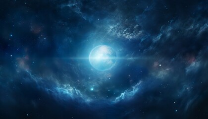 A planet can be seen in the center of the starry sky,