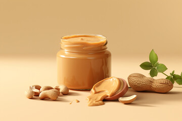 Fototapeta na wymiar peanut butter on a beige background created with Generative Ai