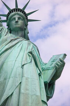 Close-up, low angle view of the Statue of Liberty, Liberty Island, New York City, United States of America