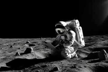 Astronaut's Quest For Signal Or Wifi On The Moon's Surface