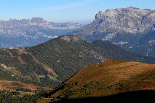 Landscape of the French Alps in summer, Aravis and Fiz mountains, Haute-Savoie, France