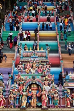 Entrance through the colorful staircase of the Hindu Temple and Shrine of Batu Caves, Kuala Lumpur, Malaysia