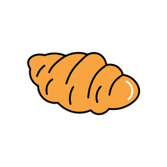 Sweet cake of colorful food set. This delicious croissant is the central decoration of the image, which represents the art of baking. Vector illustration.