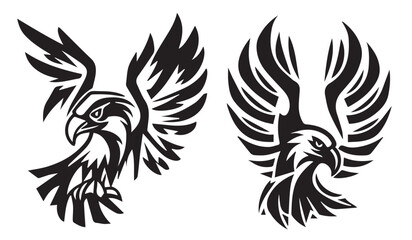 Beauty Eagle dangerous bird,  black and white vector, silhouette shapes illustration - obrazy, fototapety, plakaty