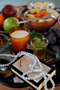 Traditional meal for iftar in time of Ramadan after the fast has been broken, France