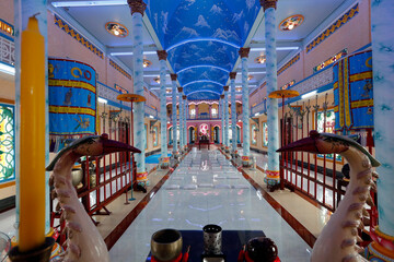 Cao Dai temple, Caodaism a monotheistic syncretic new religious movement officially established in southern Vietnam in 1926, Vietnam, Indochina, Southeast Asia, Asia