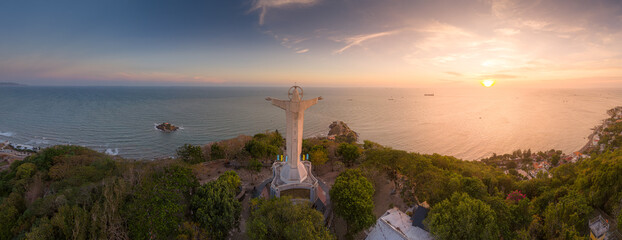 Aerial view of Vung Tau city, Vietnam, panoramic view of the peaceful and beautiful coastal city...