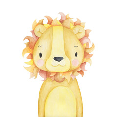 Hand-drawn watercolor safari lion