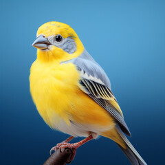 a realistic beautiful yellow and white canary on a blue background created with Generative Ai