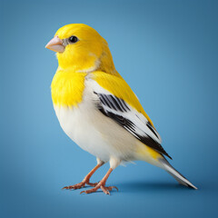 Fototapeta premium a realistic beautiful yellow and white canary on a blue background created with Generative Ai