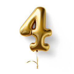 Number 4 gold foil balloon isolated on white background ai generated art 
