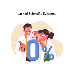 Scrutiny in neuro-linguistic programming. Evaluating empirical evidence with a critical eye. Scientists questioning methodologies. Zeroing in on factual data. Flat vector illustration