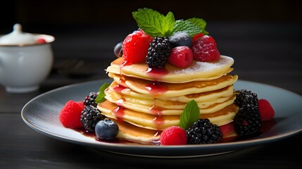 delicious stack of freshly made pancakes with berries. Generative AI