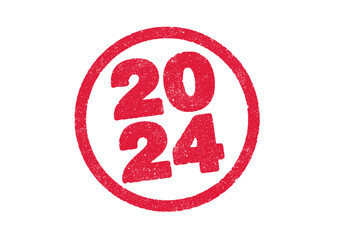 Vector illustration of the year 2024 in red ink round stamp