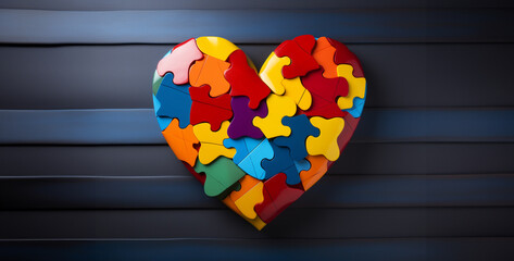 heart on the wall, A colorful puzzle heart symbolizing autism in children