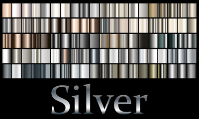 Collection of silver, chrome metallic gradient. Brilliant plates with silver effect - obrazy, fototapety, plakaty