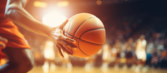 Close up shoot of professional basketball player bouncing the ball