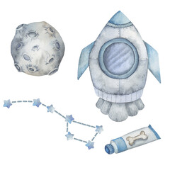 hand-drawn watercolor space clipart © Nellya Egorova