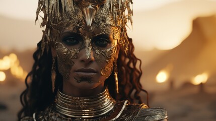 Ancient Egyptian Villain Character with golden suit and armor - obrazy, fototapety, plakaty