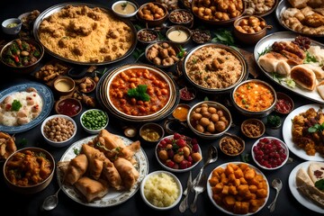 An array of delicious iftar meals spread on a table.