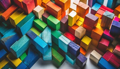 Fototapeta na wymiar abstract background of cubes, Celebrate the spectrum of creativity with a background of colorful wooden blocks, forming a visual masterpiece that symbolizes innovation and artistic flair