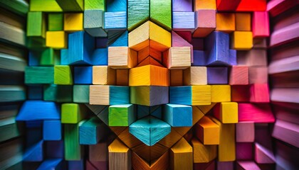 the kaleidoscope of diversity with a background of wooden blocks in a spectrum of colors, capturing the essence, abstract colorful background