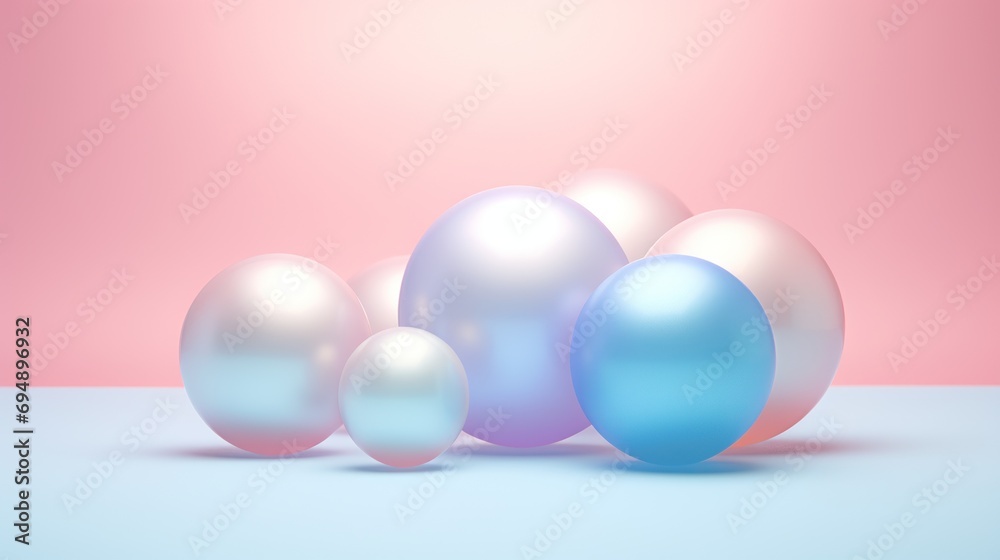 Poster Floating 3D pastel spheres create space for product display.