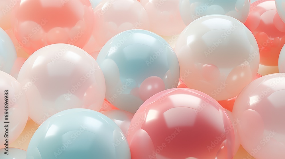 Poster Floating 3D pastel spheres create space for product display.