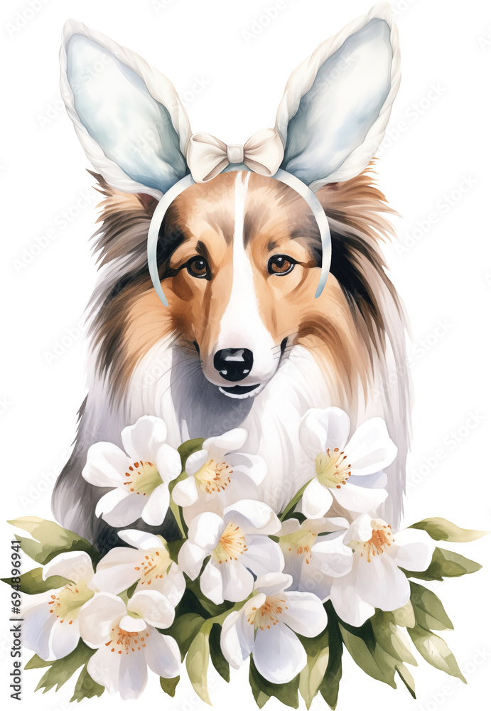 Poster easter sheltie illustration created with generative ai technology