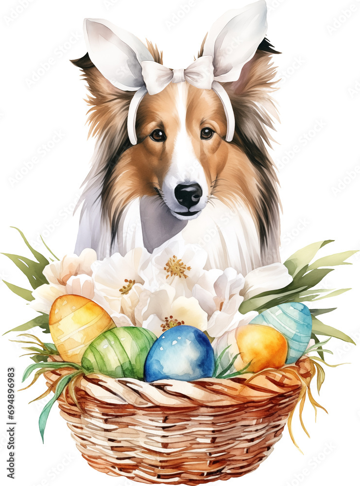 Poster easter sheltie illustration created with generative ai technology