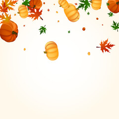 Yellow Pumpkin Background Light Vector. Orange Vibrant Template. Gold Rowan Holiday Illustration. Plant Happy. Harvest Border.