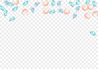 Ultramarine Scallop Background Transparent Vector. Oyster Aquatic Wallpaper. Maritime Texture. Navy Starfish Vintage Textile Card. Blue Clam.